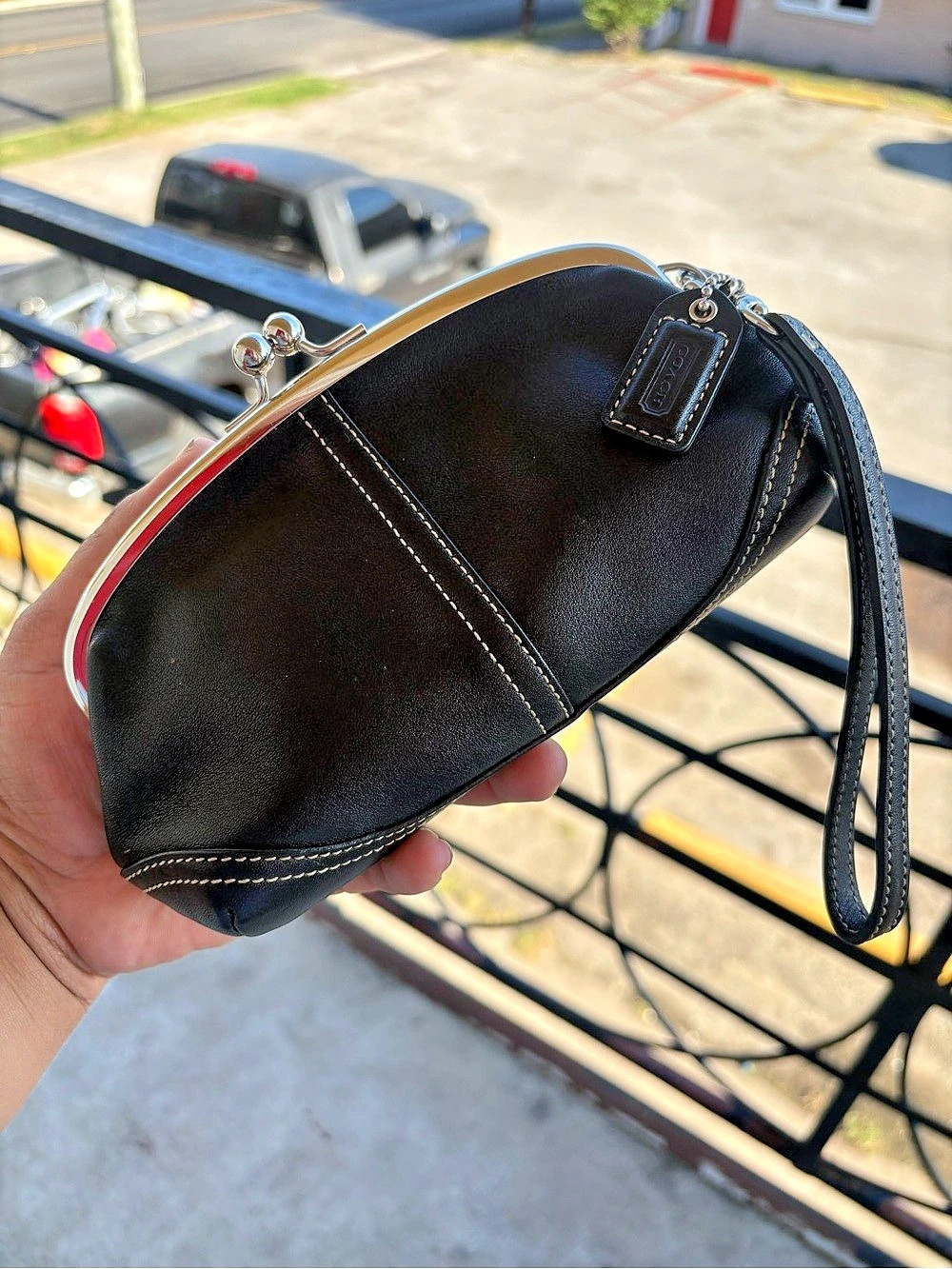 Coach Legacy Leather Kisslock Wristlet Black